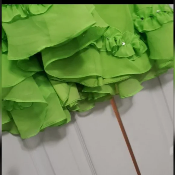 Neon Lime Green Ruffled Dance Skirt Sz M Halloween Costume - Picture 2 of 5